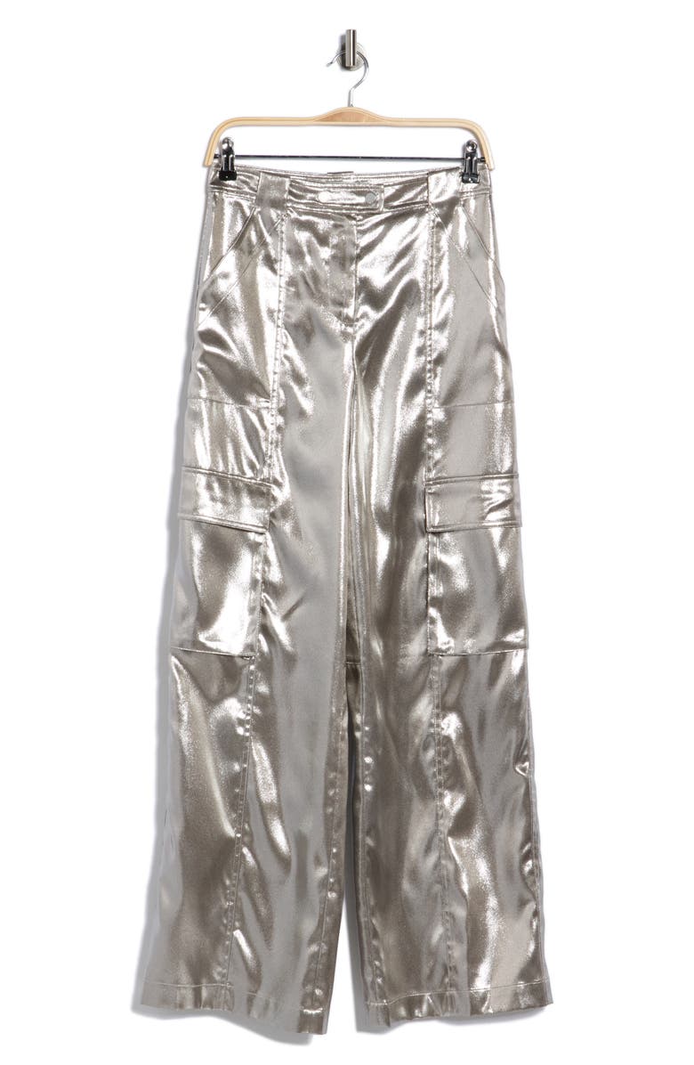 Simkhai Beatriz Metallic Wide Leg Cargo Pants, Main, color, Silver