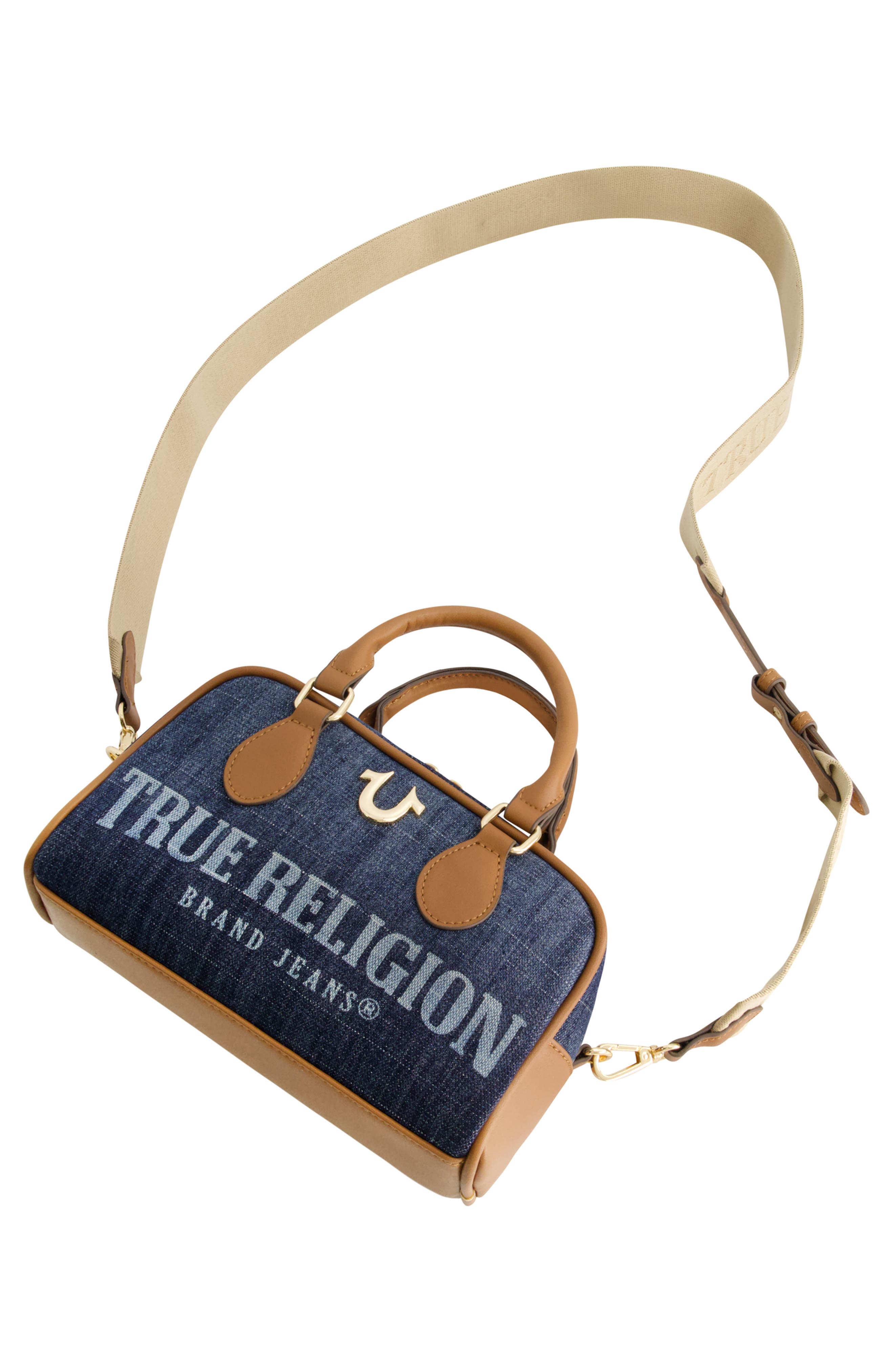 Denim Logo Mini Satchel Crossbody Bag, Alternate, color, DARK DENIM