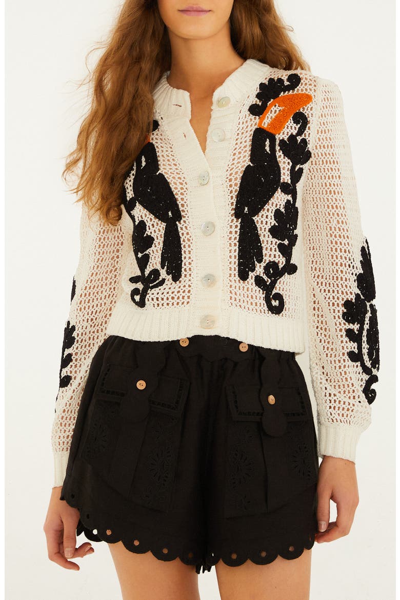 Toucan Crochet Cardigan, Main, color, OFF-WHITE