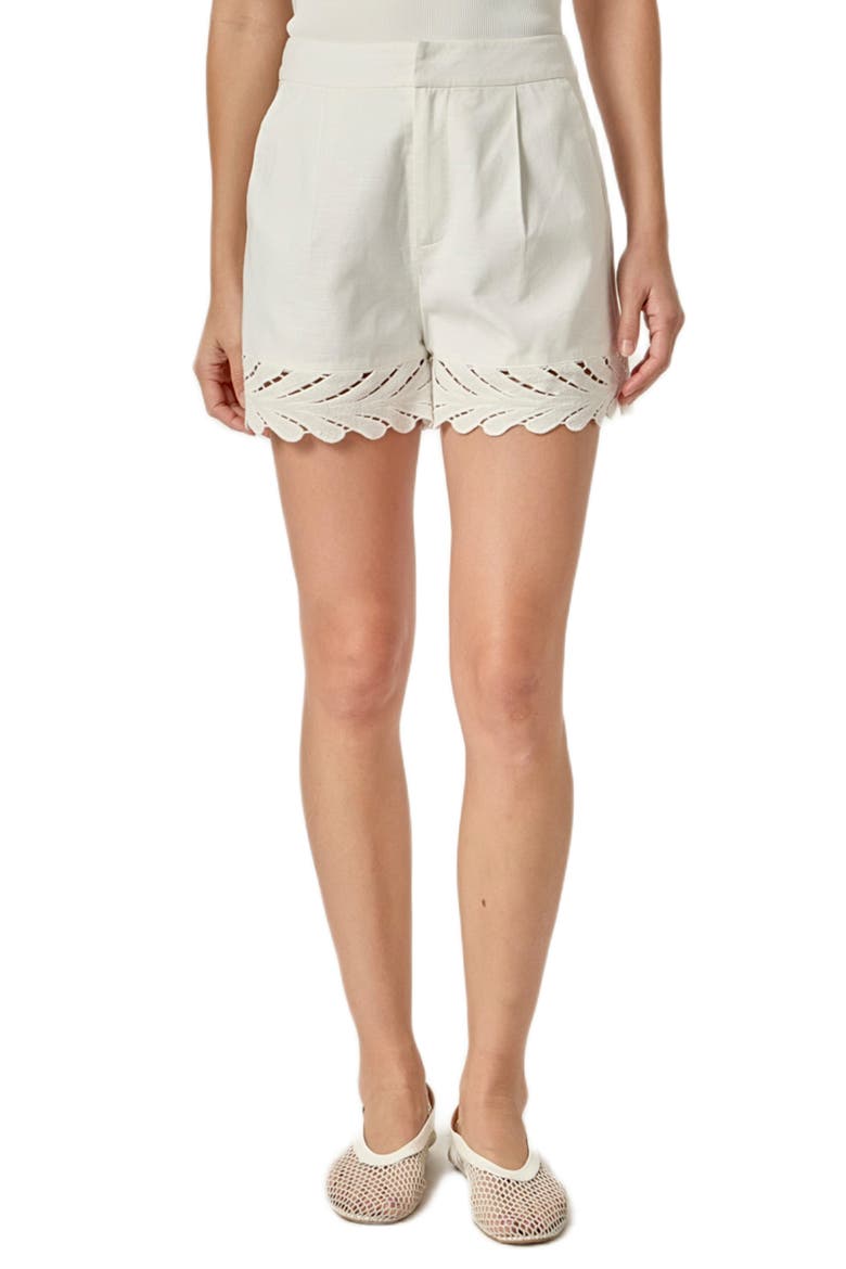 Embroidered Linen & Cotton Shorts, Main, color, OFF WHITE
