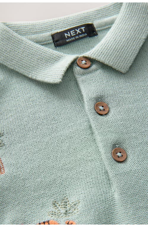 Next Kids' Animal Embroidered Cotton Polo In Green
