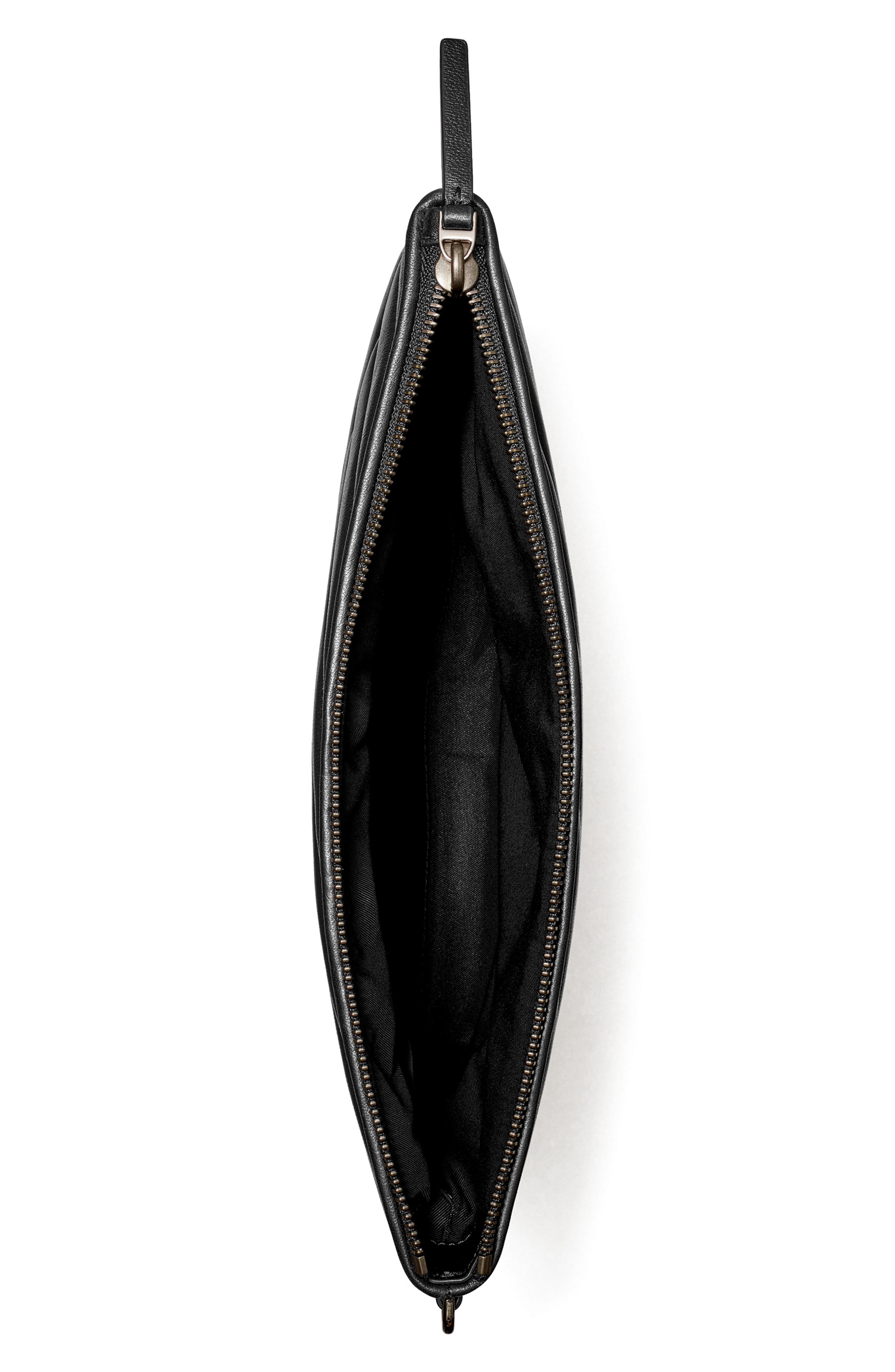 Kira Pavé Logo Chevron Leather Pouch, Alternate, color, BLACK
