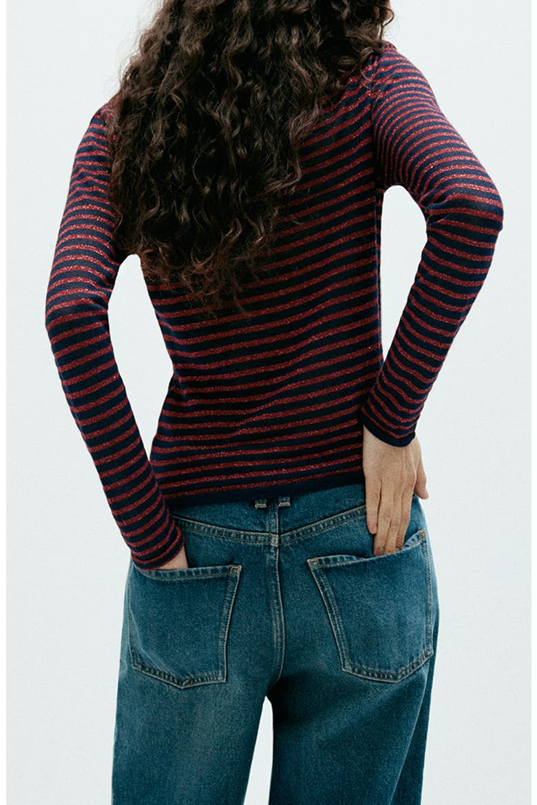 Striped Metallic Thread Sweater, Alternate, color, NAVY