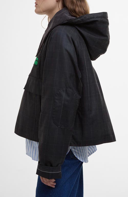 Shop Barbour X Ganni Tartan Waxed Anorak With Removable Hood In Classic Tartan