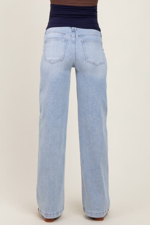 Pinkblush Washed Wide Leg Maternity Jeans In Blue