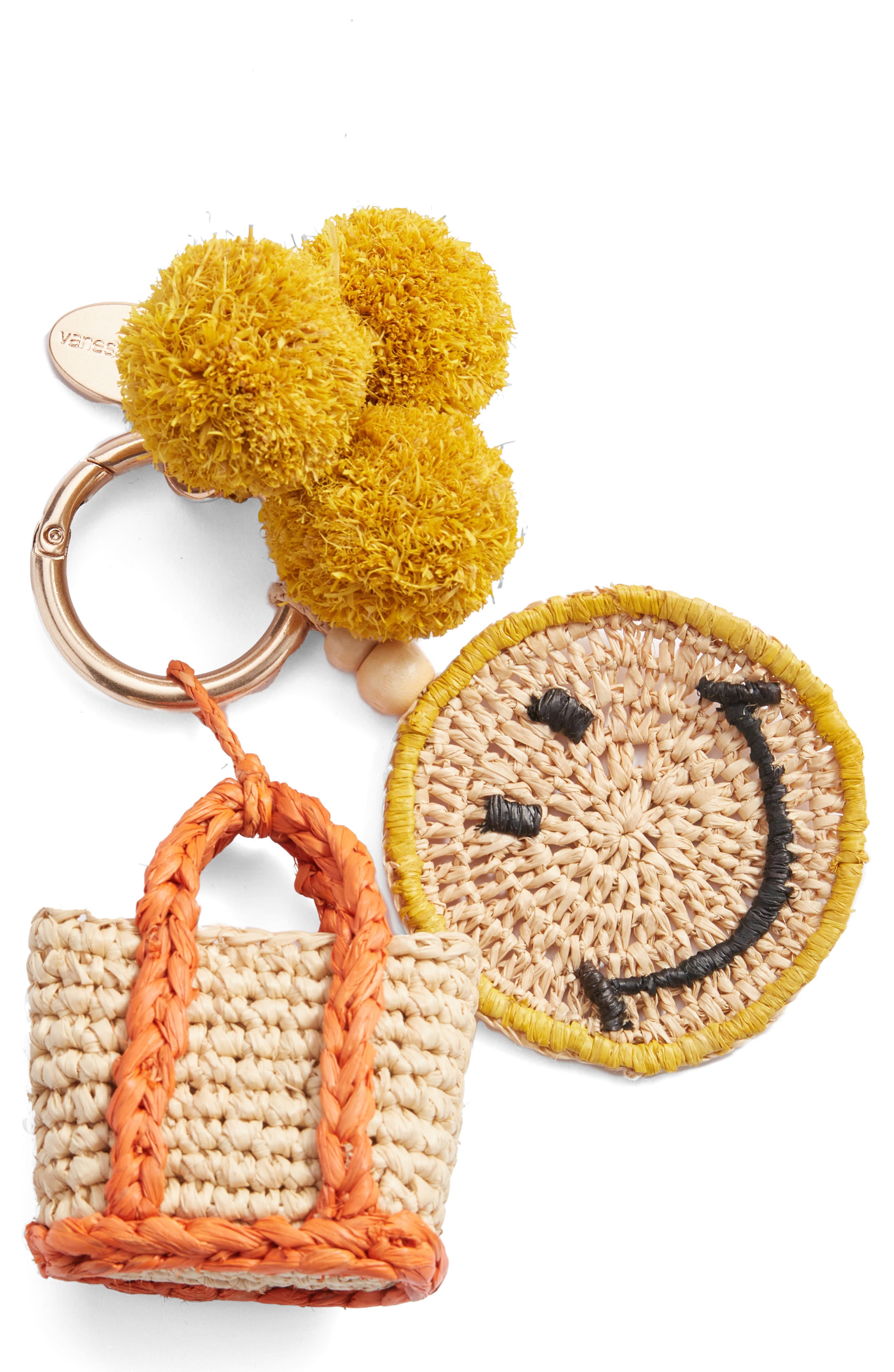 Vanessa Bruno Smiley<sup>®</sup> x Vanessa Bruno Woven Raffia Bag Charm, Main, color, 