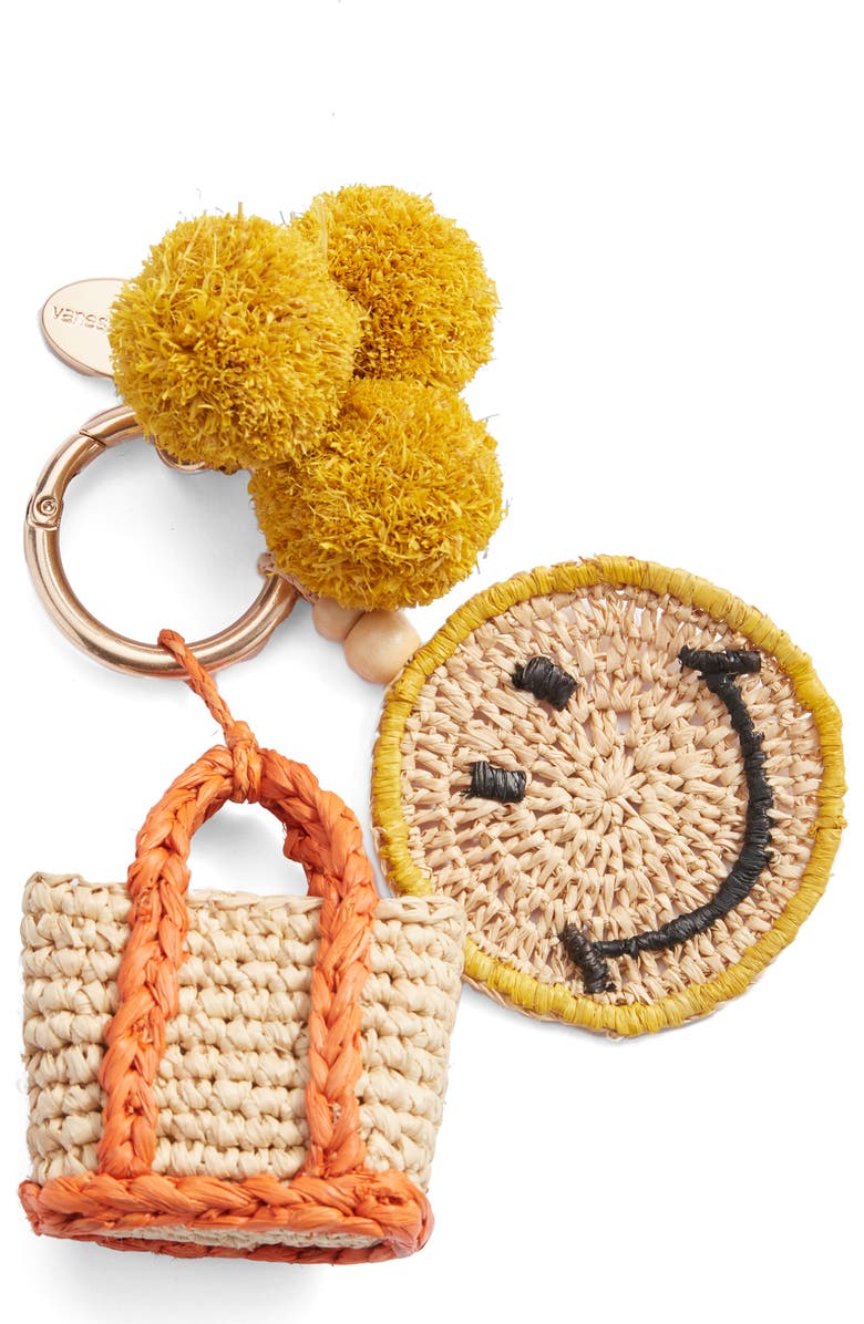 Vanessa Bruno Smiley<sup>®</sup> x Vanessa Bruno Woven Raffia Bag Charm, Main, color,