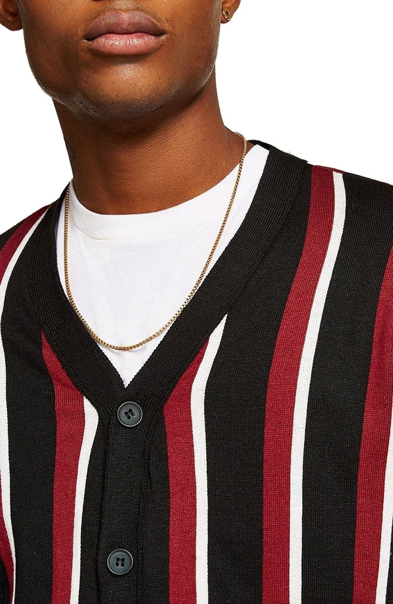 Topman Slim Fit Stripe Cardigan, Alternate, color, 