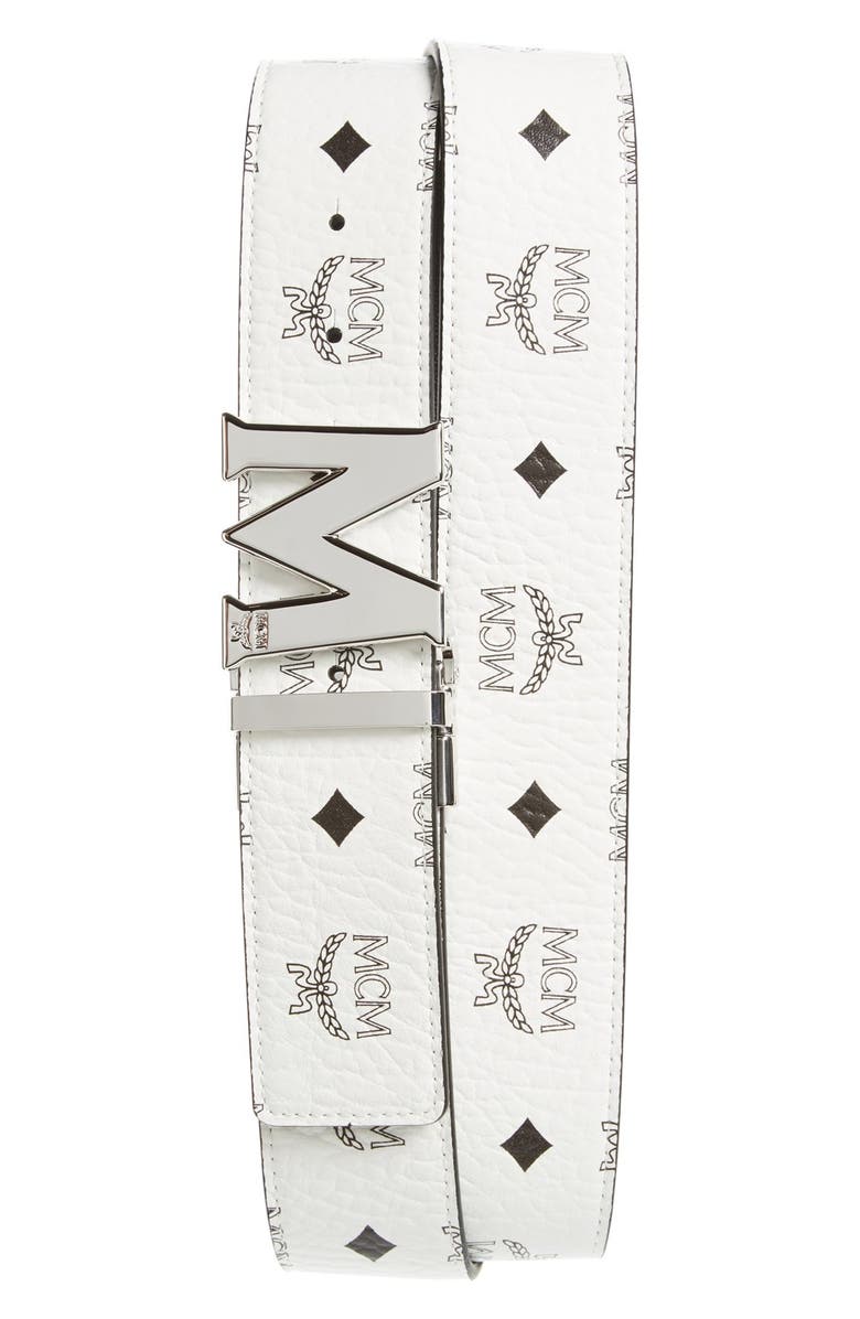 MCM Cobalt Leather Belt, Main, color, 