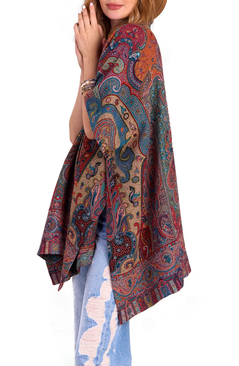 SAACHI Drape Poncho, Alternate, color, Burgundy Multi