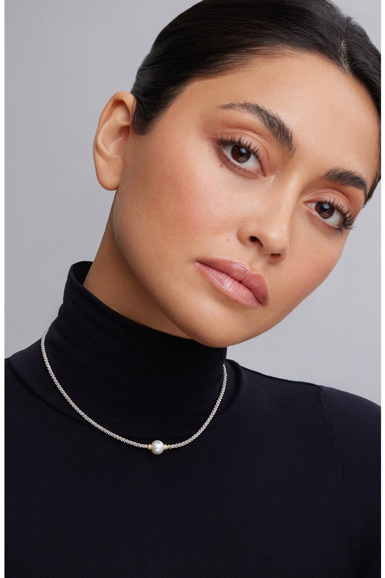 Luna Pearl Station Collar Necklace, Alternate, color, SILVER/ PEARL