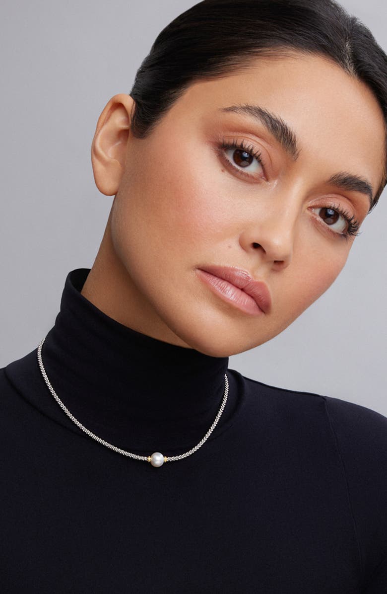 LAGOS Luna Pearl Station Collar Necklace, Alternate, color, Silver/ Pearl