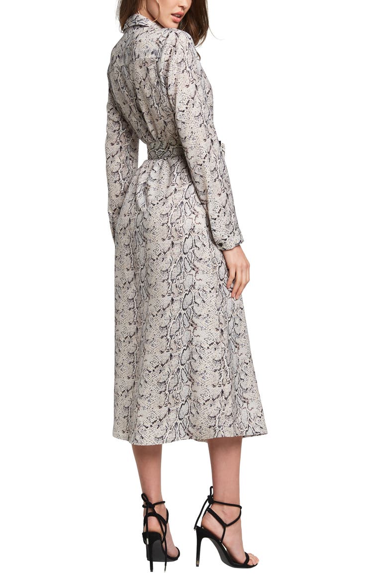 Snake Print Long Sleeve Belted Midi Shirtdress, Alternate, color, NUDE SNAKE