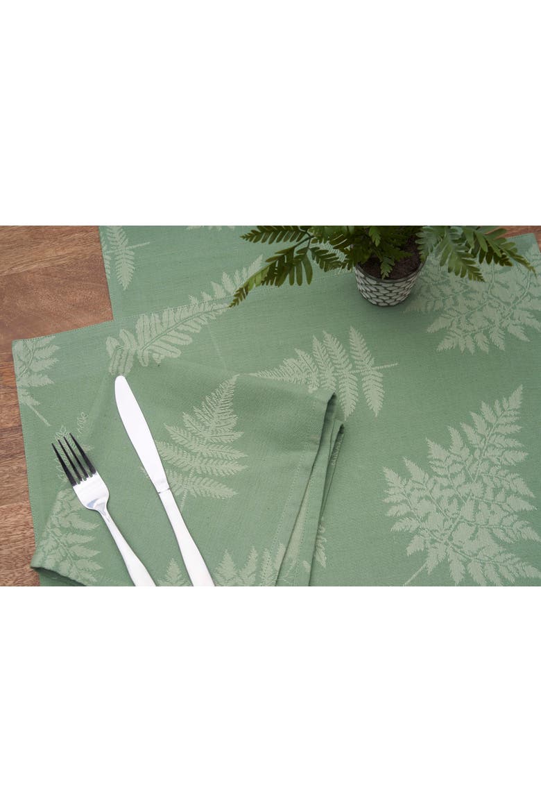 Botanical Fern Jacquard 100% Cotton Handwoven Table Runner 14" x 72", Alternate, color, Green
