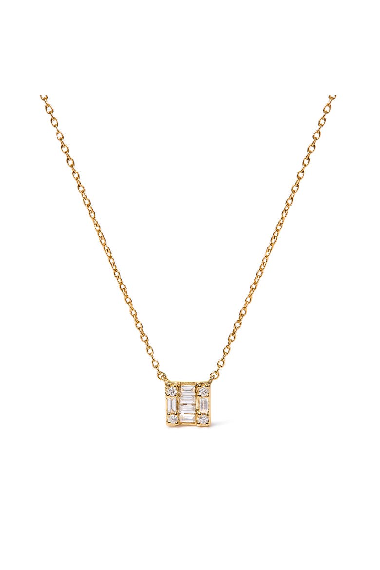 10K Yellow Gold 1/10 Cttw Mosaic Composite Square Inch Pendant Necklace, Main, color, Yellow