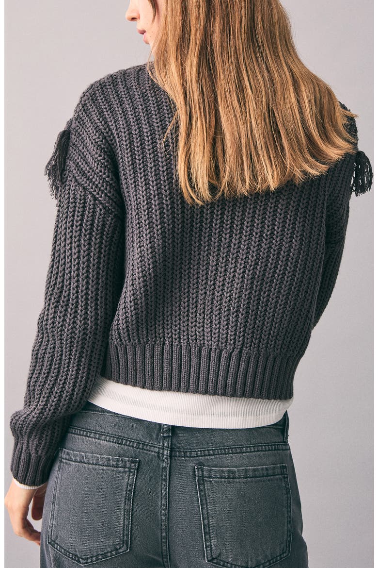 Fringe Trim Sweater, Alternate, color, CHARCOAL