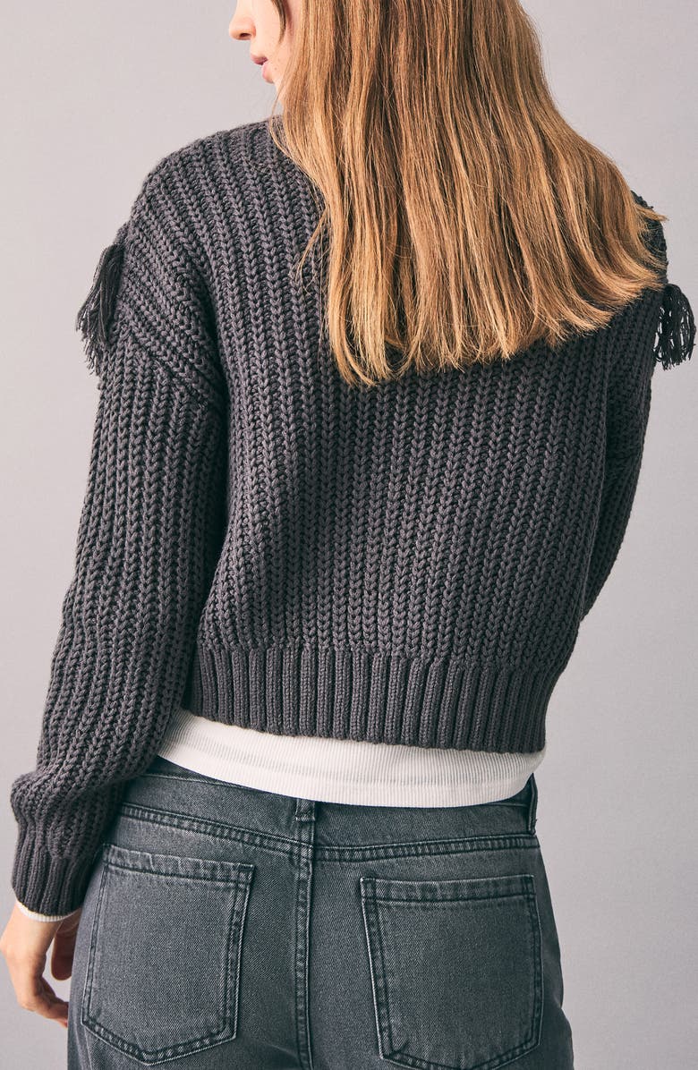 MANGO TEEN Fringe Trim Sweater, Alternate, color, Charcoal