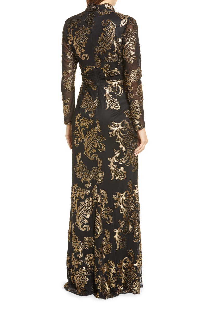 Tadashi Shoji Metallic Floral Long Sleeve Gown, Alternate, color,