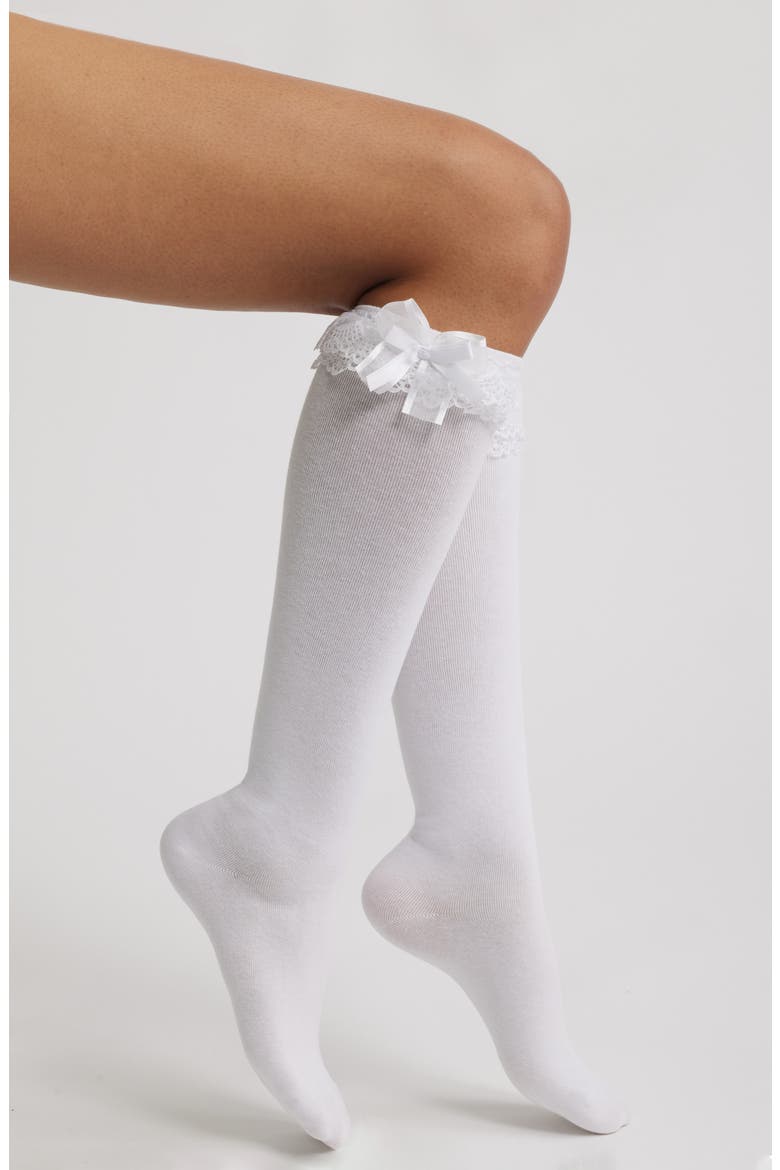 Charmed Edge Knee High Socks, Main, color, WHITE