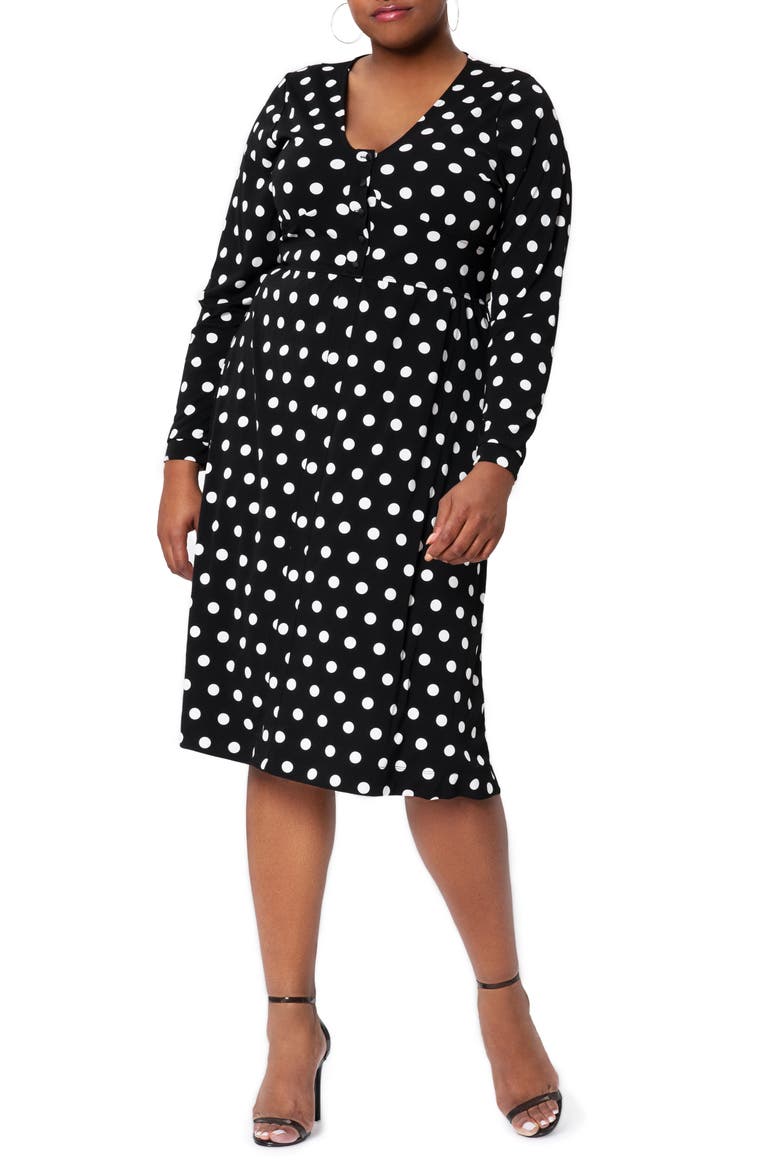 Juliana Polka Dot Long Sleeve Dress, Main, color, POLKA BLACK