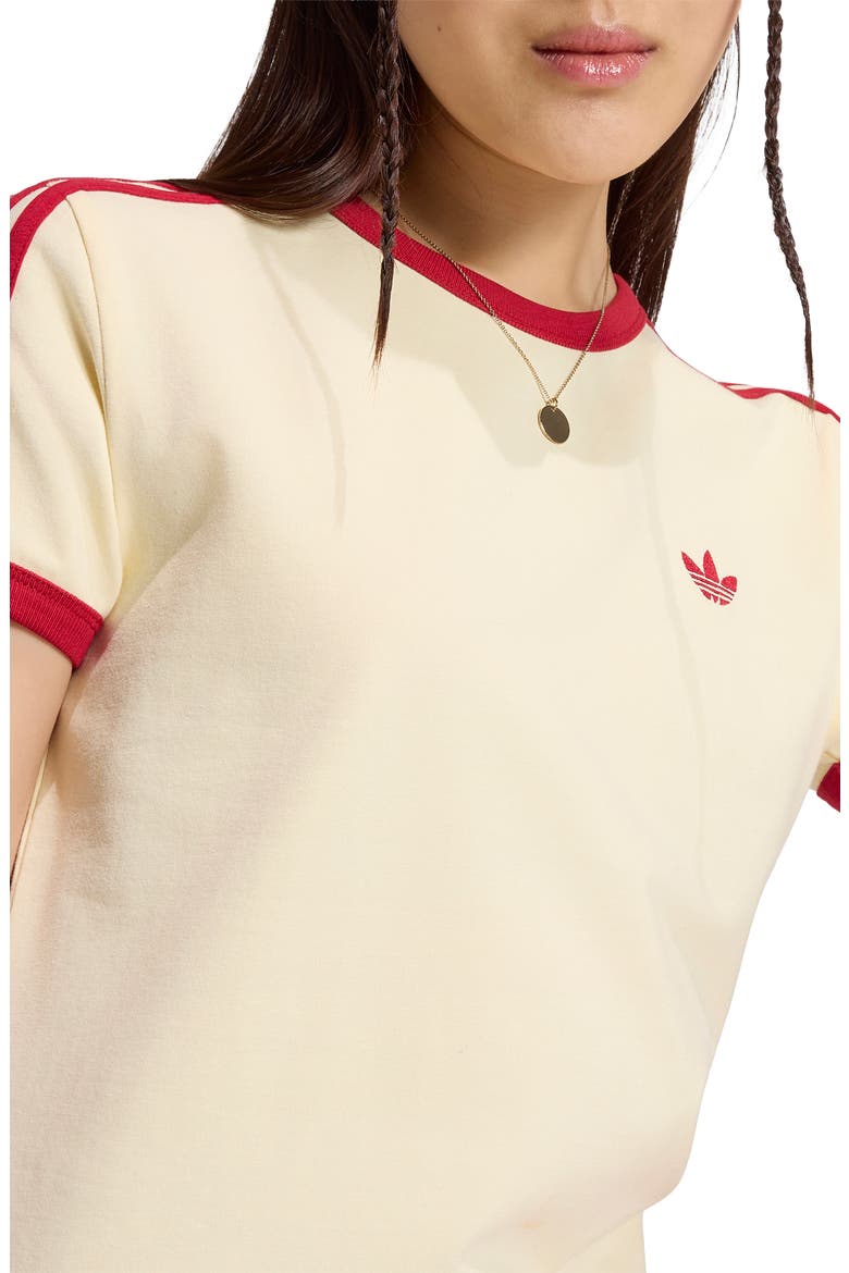3-Stripes Slim Fit T-Shirt, Alternate, color, WARM VANILLA/ TEAM VICTORY RED