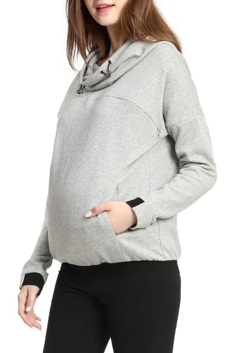 Samara Cowl Neck Maternity/Nursing Hoodie, Alternate, color, GRAY