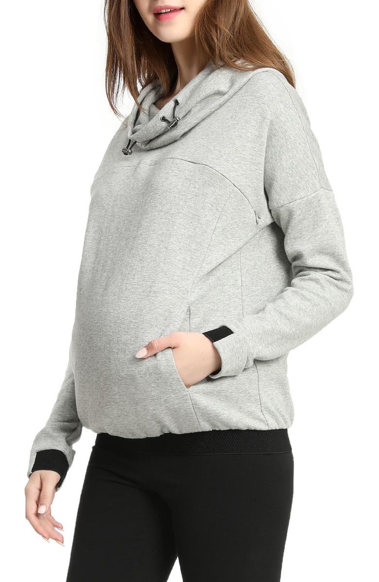 Kimi and Kai Samara Cowl Neck Maternity/Nursing Hoodie, Alternate, color, Gray