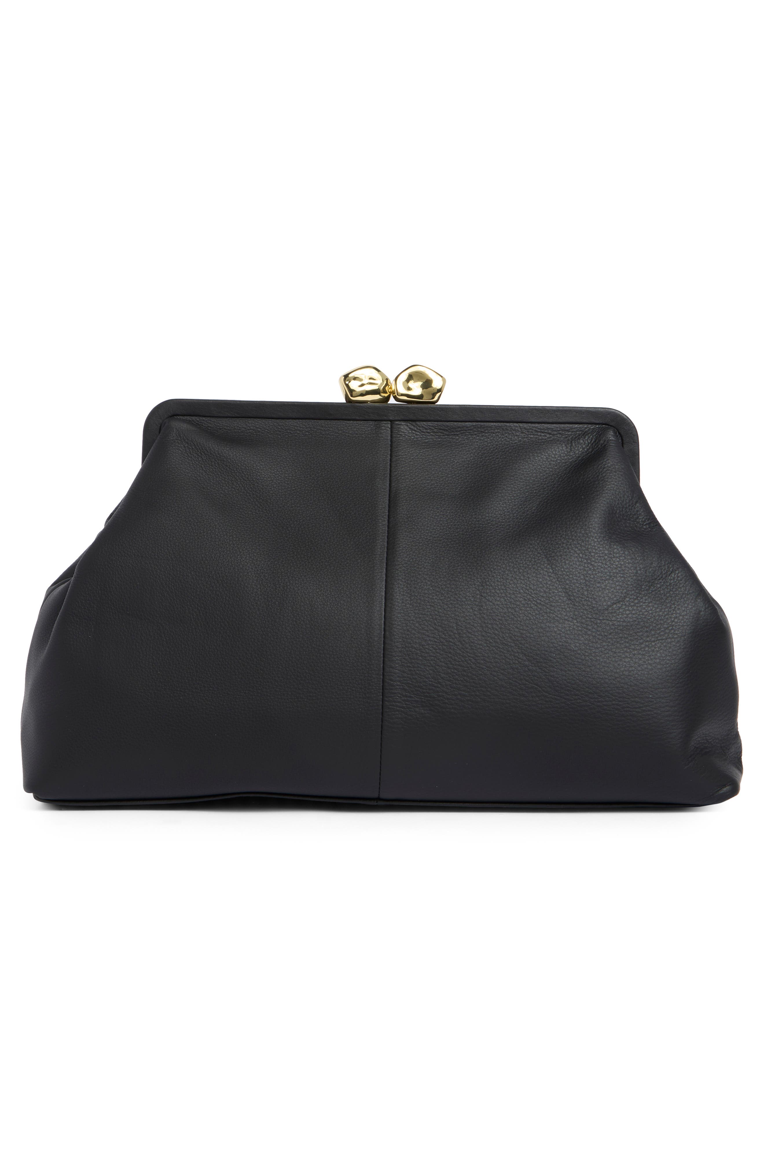 Frame XL Leather Clutch, Alternate, color, BLACK