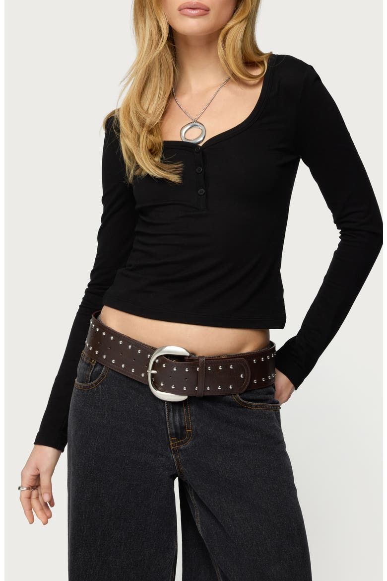 Leah V-Neck Crop Henley Top, Main, color, BLACK