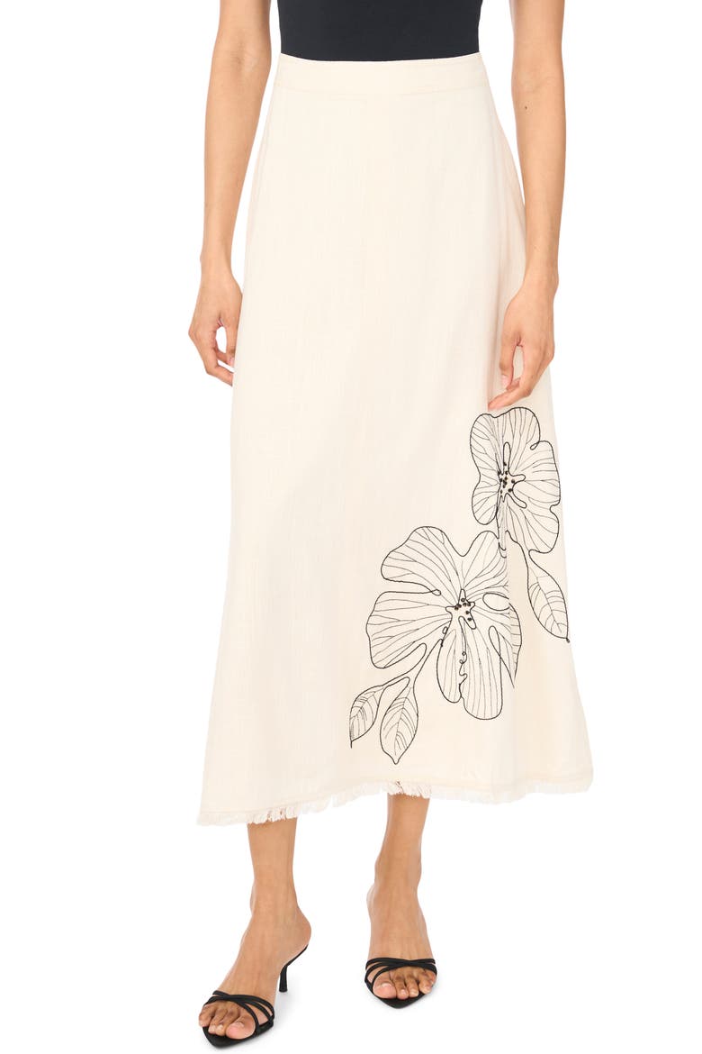 Placed Embroidered Floral Skirt, Main, color, NATURAL