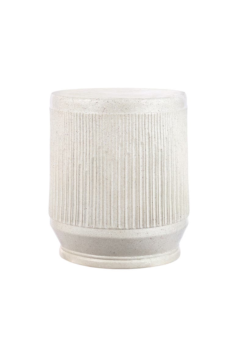 Kline Modern Ribbed UV-Resistant Resin Outdoor Accent Table, All-Weather Patio Drum Side Table & Garden Stool, Alternate, color, Cream Terrazzo