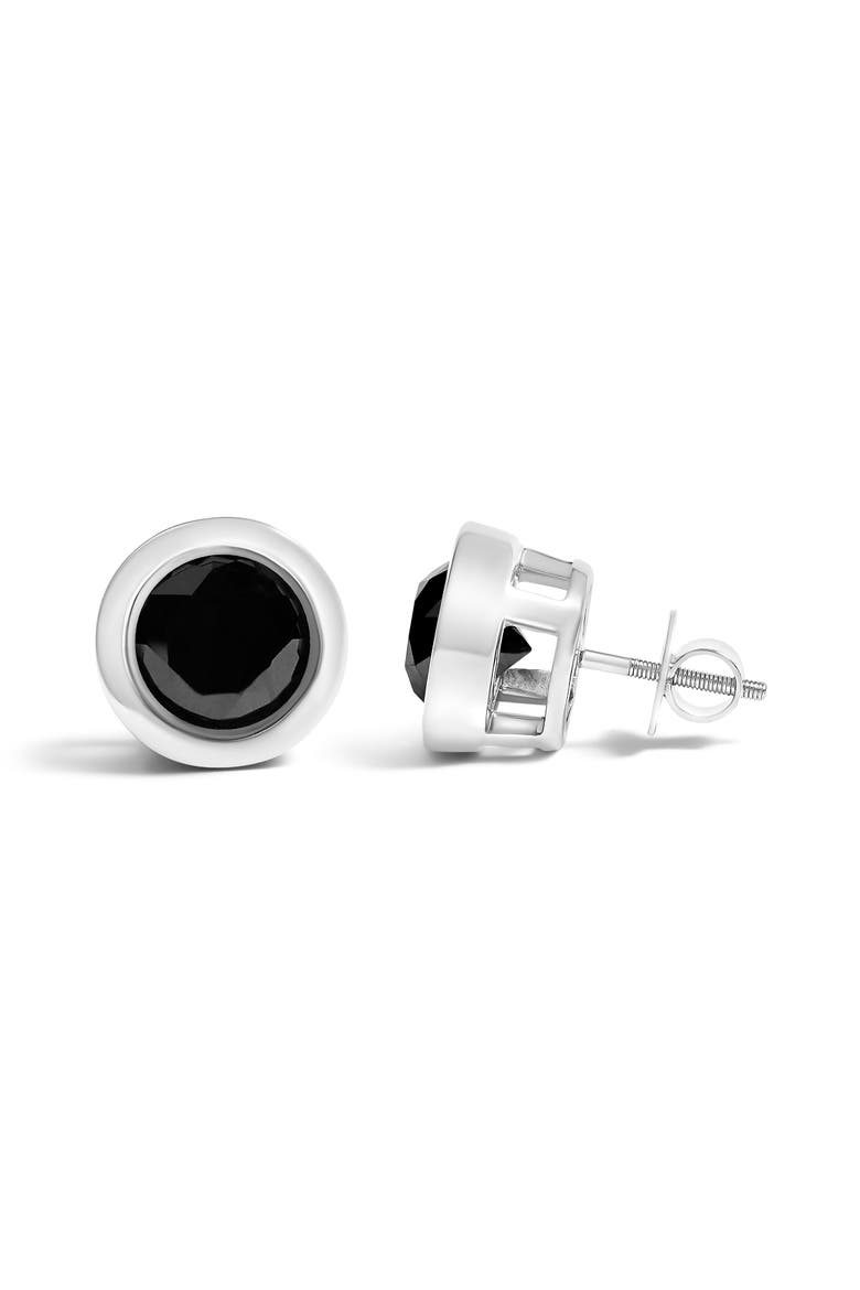 Silver 9 1/2 Ct Black Diamond Bezel- Stud Earrings with Screw Backs, Alternate, color, White