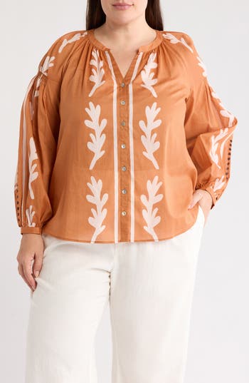 Dr2 By Daniel Rainn Border Print Button-up Shirt In Orange