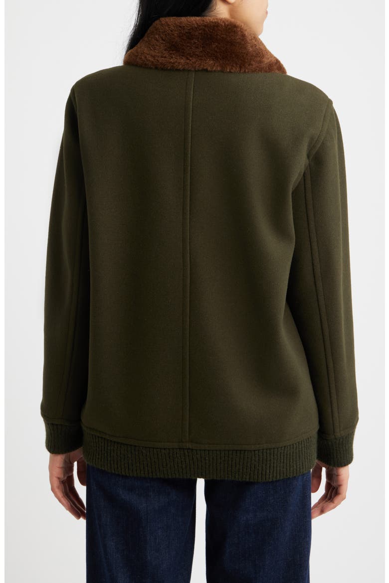 Relaxed Bomber Jacket with Faux Shearling Collar, Alternate, color, LODEN