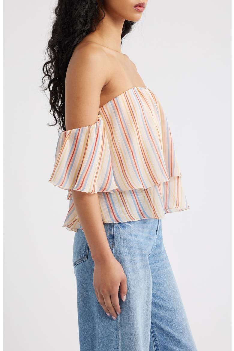 Off the Shoulder Stripe Top, Alternate, color, ECRU