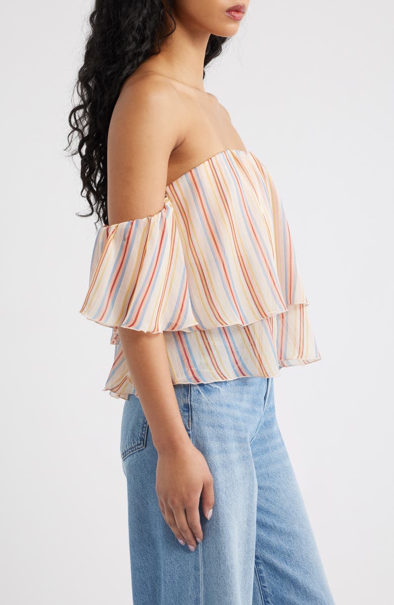 MANGO Off the Shoulder Stripe Top, Alternate, color, Ecru
