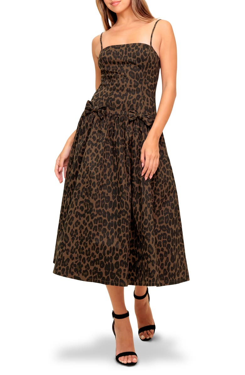 FLYING TOMATO Leopard Print Drop Waist Midi Dress, Main, color, 