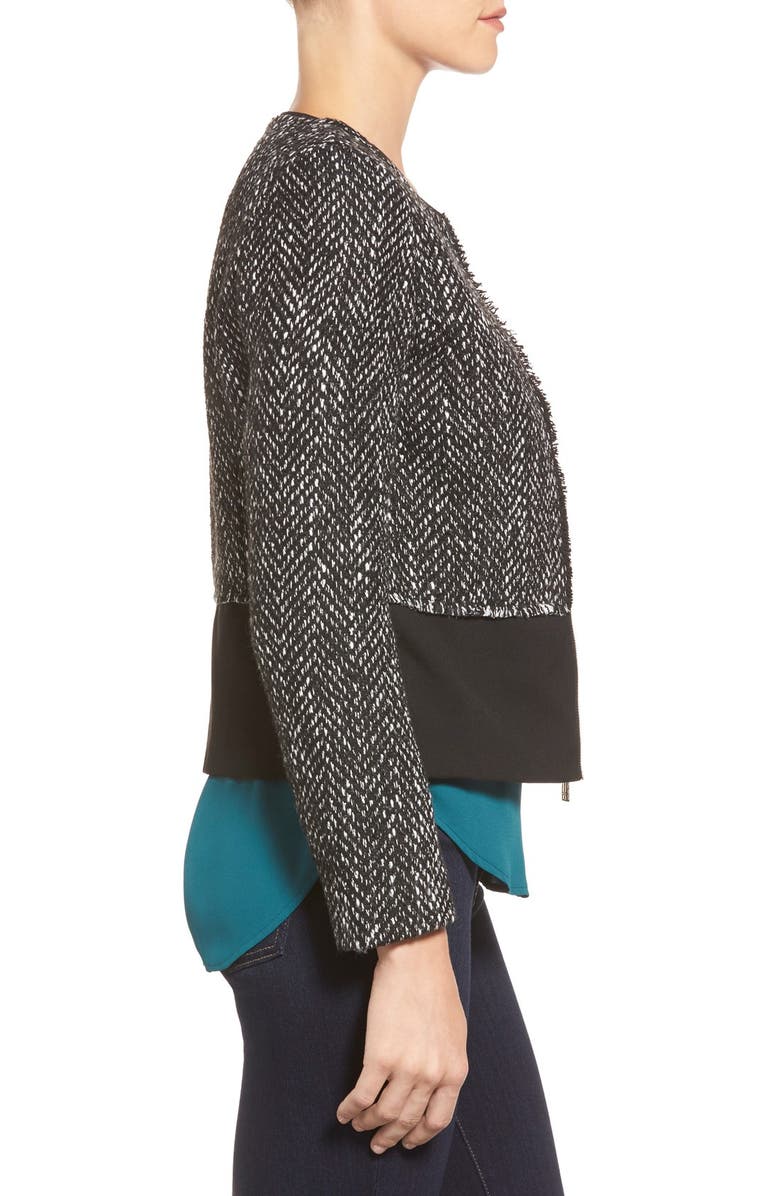 Ivanka Trump Fringe Detail Tweed Panel Jacket, Alternate, color, 