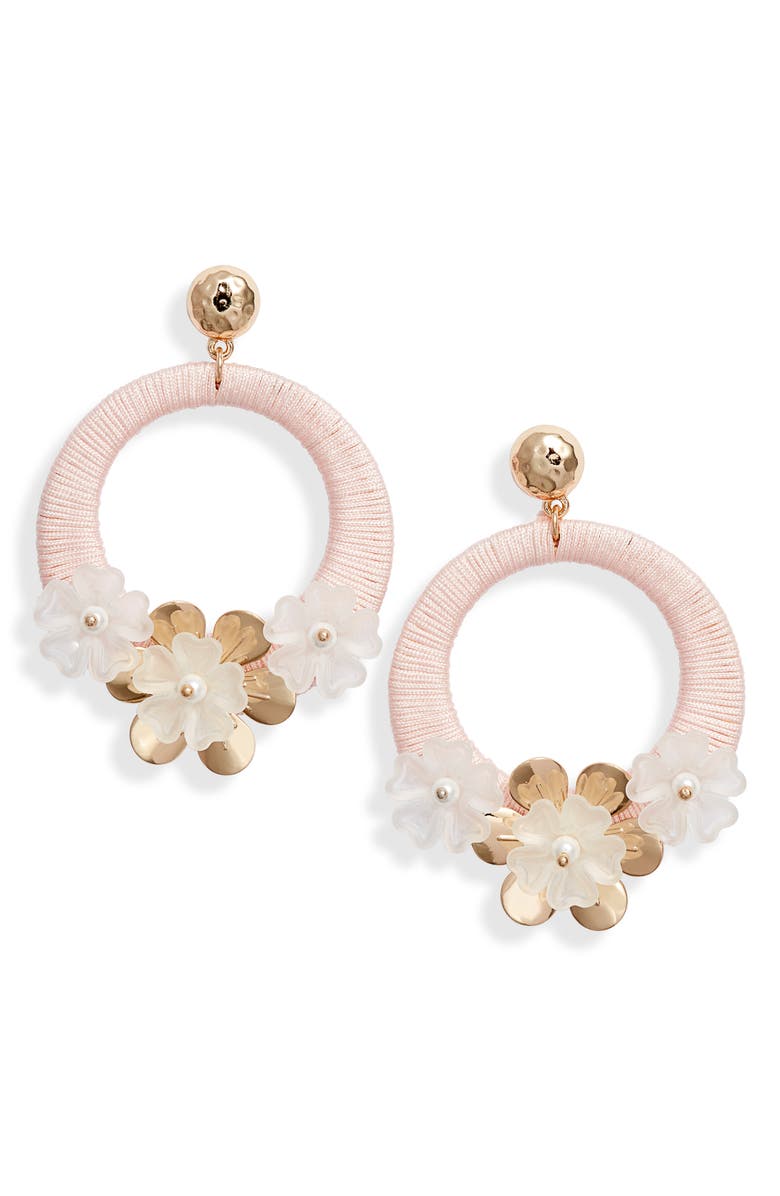 Rachel Parcell Flower Hoop Drop Earrings, Main, color, 