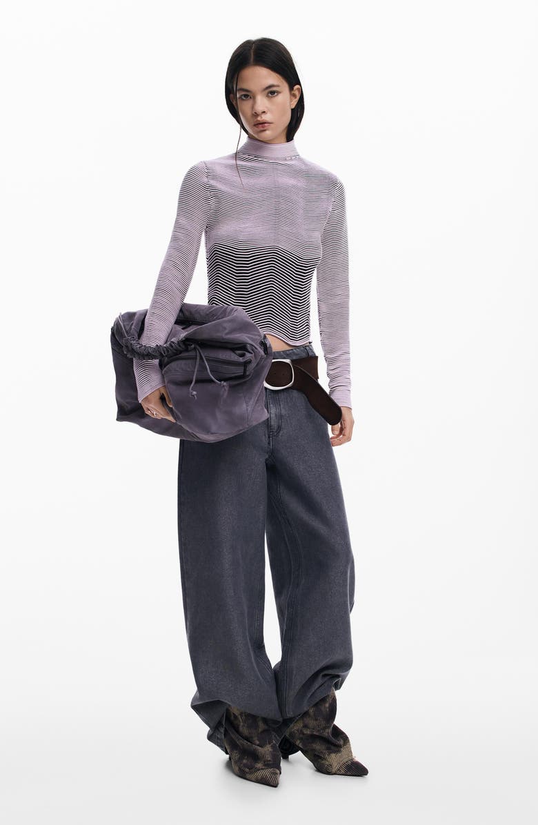 Desigual Stripe Mock Neck Sweatshirt, Alternate, color, Pink