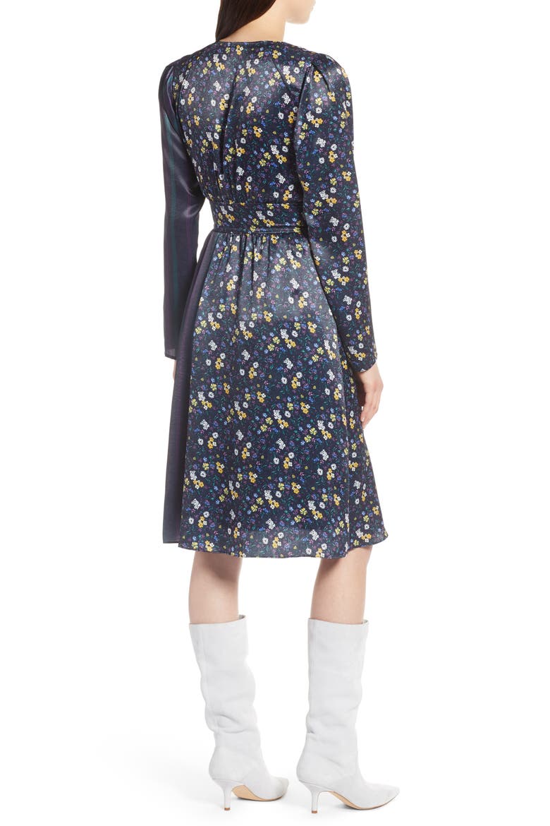 Print Satin Dress, Alternate, color, NAVY FLORAL MIX PRINT