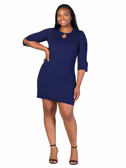 Keyhole Three Quarter Sleeve Mini Dress