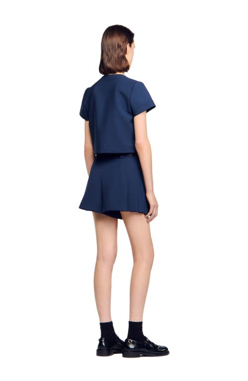 Sandro Rounded Hem Buttoned Crop Top In Blue