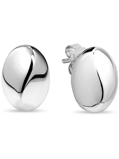 Dome Stud Earrings in Rhodium Plated Sterling Silver