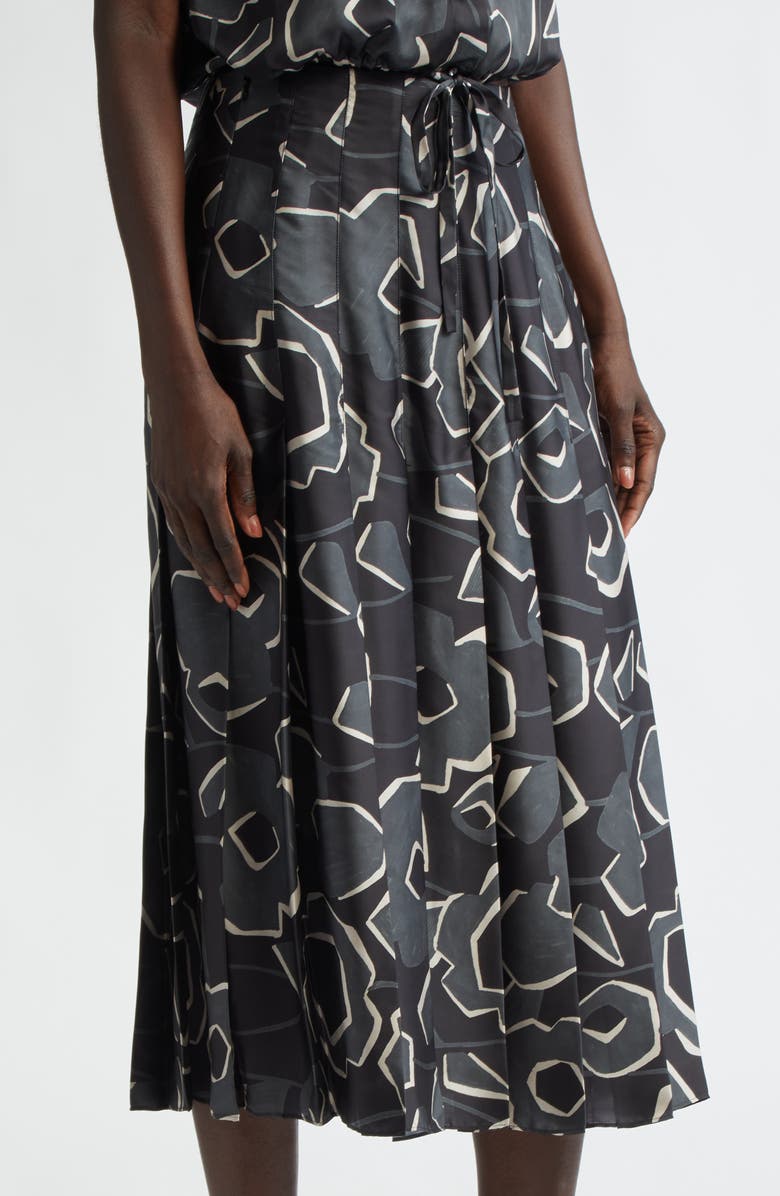 ST. JOHN Pleated Cubist Floral Midi Skirt, Alternate, color, 