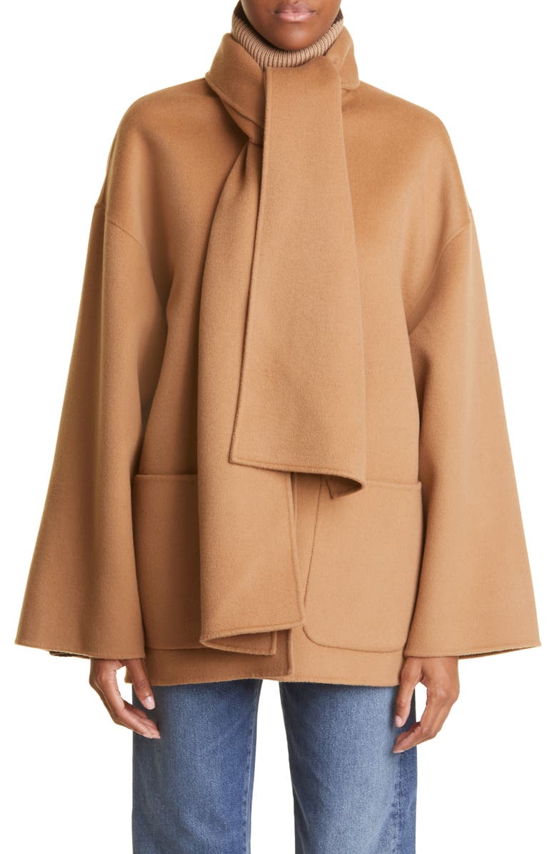 TOTEME Scarf Detail Double Face Wool Jacket, Main, color,