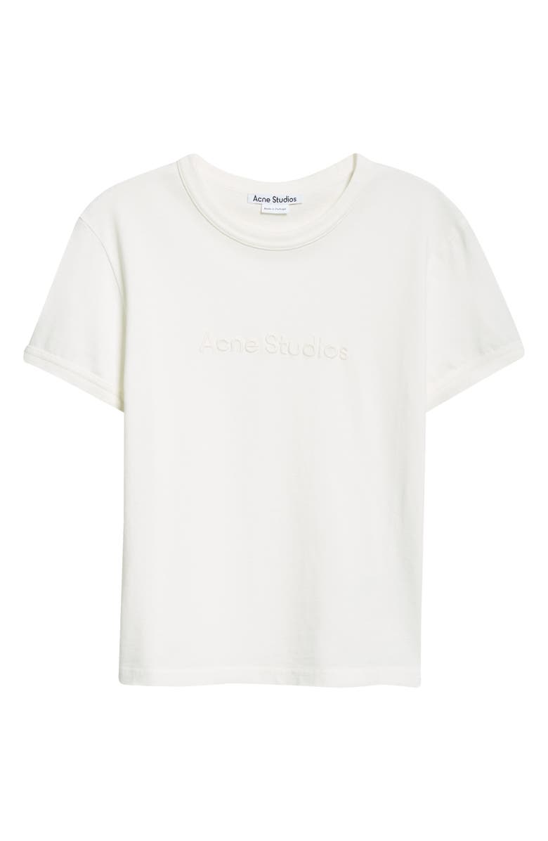 Acne Studios Etza Embroidered Logo Fitted Cotton T-Shirt, Alternate, color, Cold White
