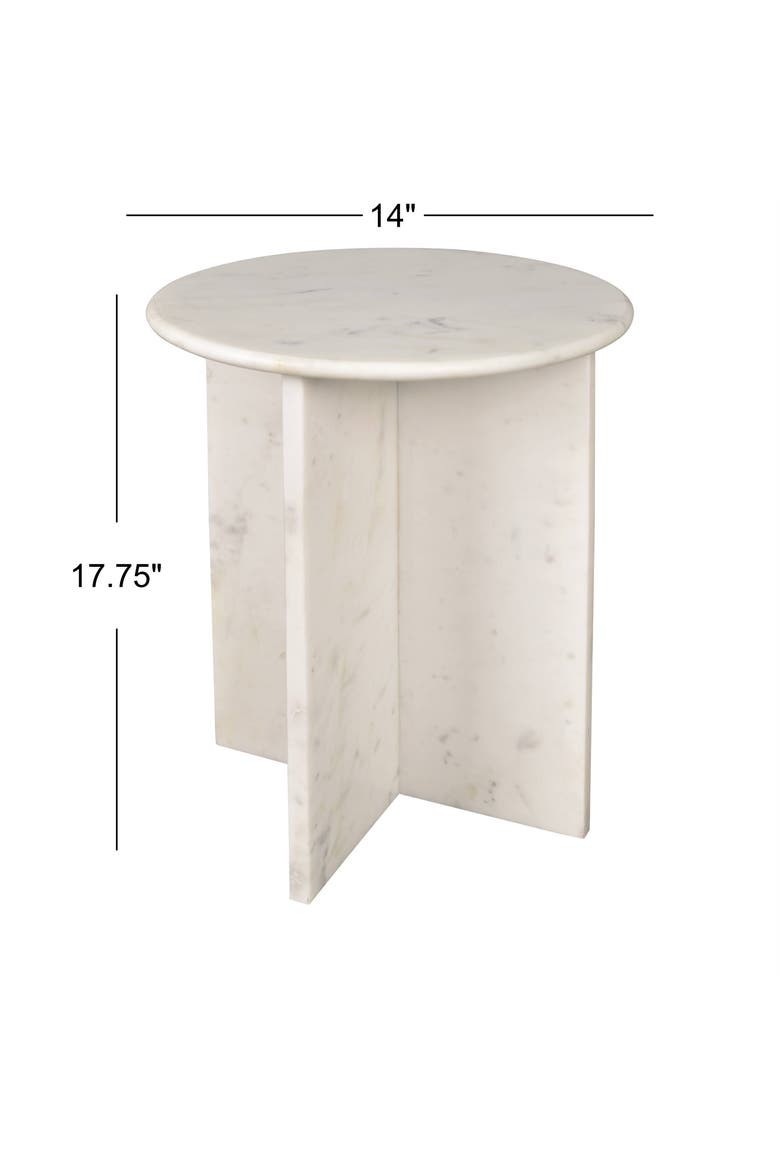 Javier Minimalist Round Solid Marble End Table, Geometric Cross Base Accent Side Table for Living Room Bedroom, Alternate, color, White