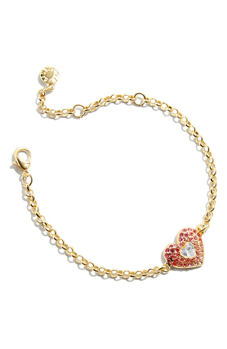 BaubleBar Melissa Heart Charm Bracelet, Main, color, Pink