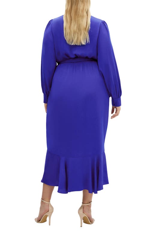 City Chic Ophelia Long Sleeve Faux Wrap Maxi Dress In Blue